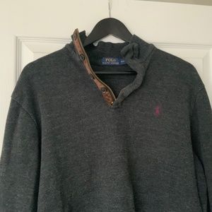 Men’s Charcoal Ralph Lauren 1/4 Zip Pull Over with Leather Patches - Size M
